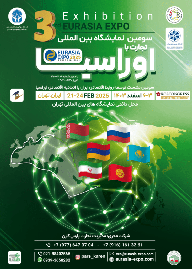 پوستر سومین دوره نمایشگاه بین المللی تچارت با اورسیا تهران در سال 1403